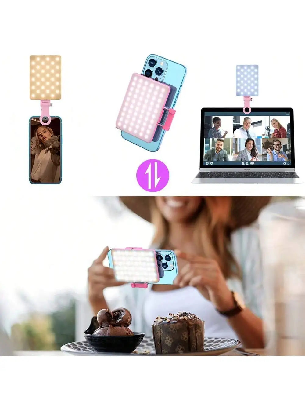 Selfie Light For Phone, Laptop, Tablets Camera Photography Video, With Front & Back Clip, Adjusted 3 LightModes For Phone, lPhon