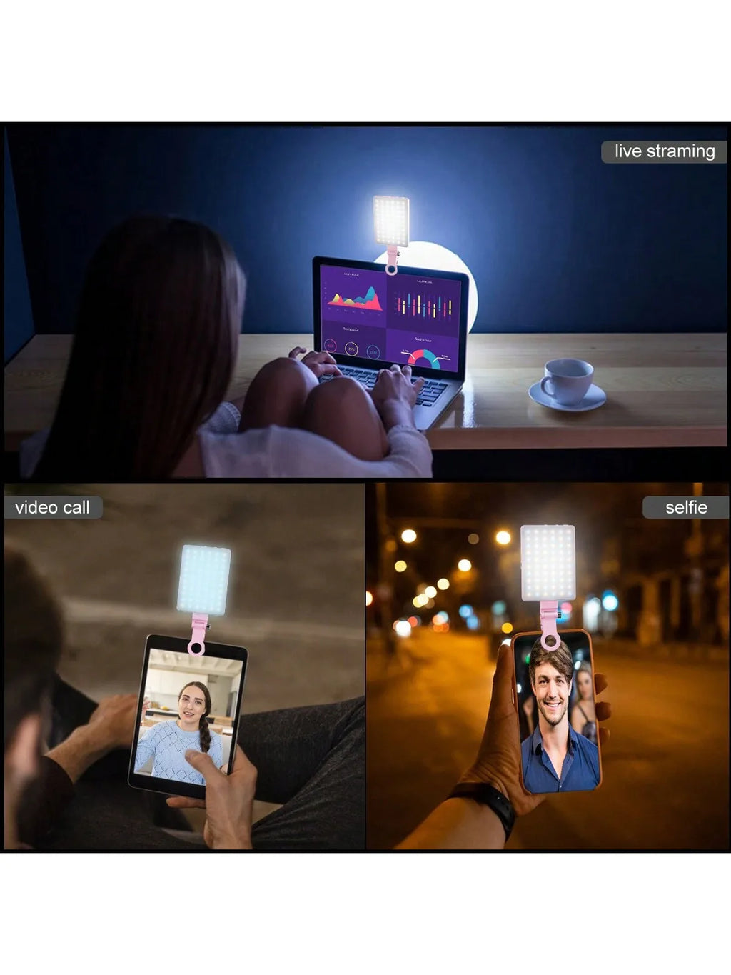 Selfie Light For Phone, Laptop, Tablets Camera Photography Video, With Front & Back Clip, Adjusted 3 LightModes For Phone, lPhon