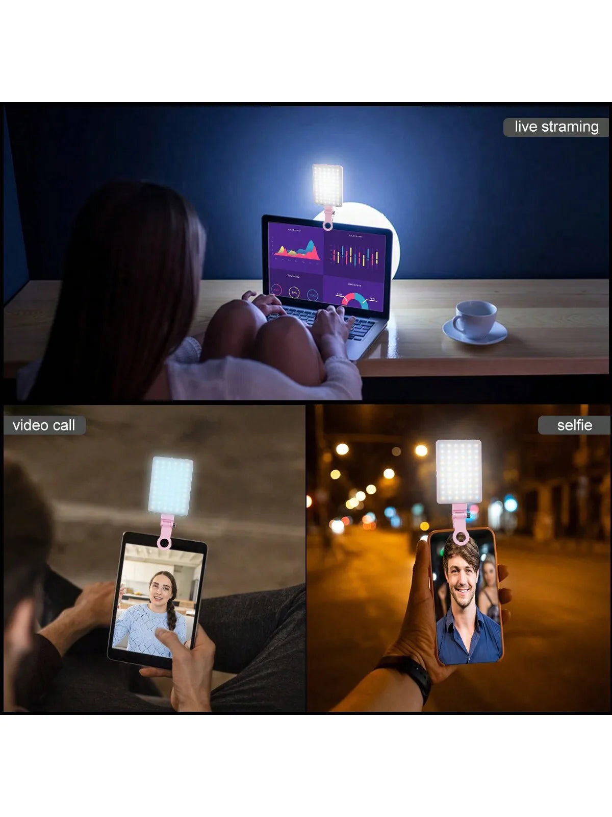 Selfie Light For Phone, Laptop, Tablets Camera Photography Video, With Front & Back Clip, Adjusted 3 LightModes For Phone, lPhon