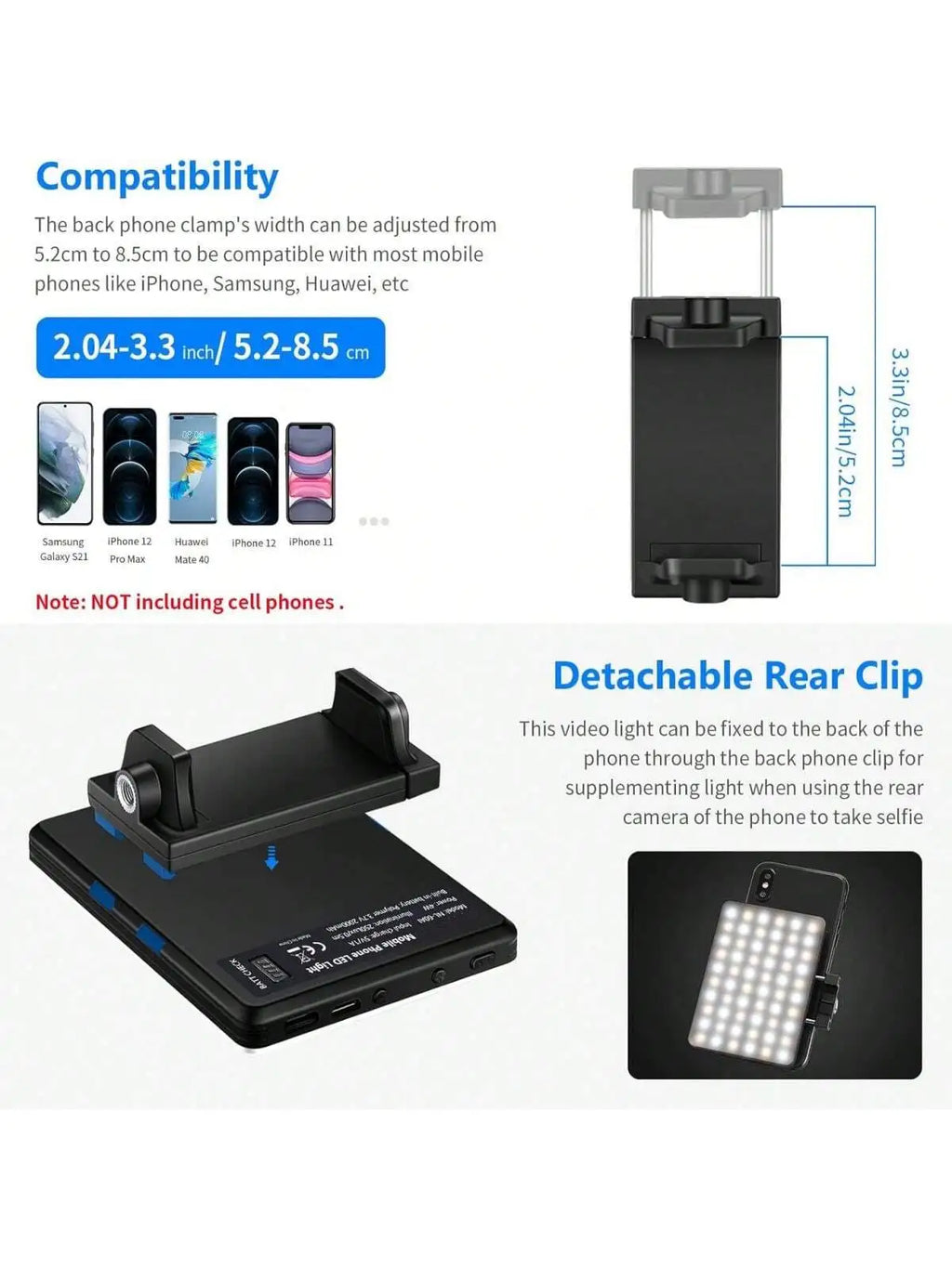 Selfie Light For Phone, Laptop, Tablets Camera Photography Video, With Front & Back Clip, Adjusted 3 LightModes For Phone, lPhon