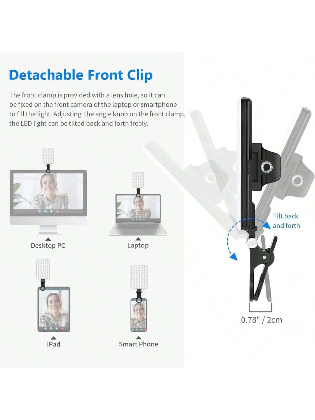 Selfie Light For Phone, Laptop, Tablets Camera Photography Video, With Front & Back Clip, Adjusted 3 LightModes For Phone, lPhon